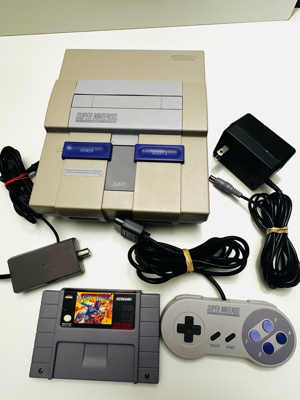Nintendo SNES Console with Gray/Tan Shell and Purple Buttons